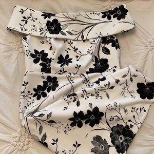 Black and white floral off the shoulder dress